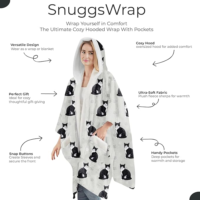 E&S Pets Sherpa Wearable Blanket Hoodie for Women – Soft Fleece Snuggs Wrap – 32 Dog & Cat Breeds – Warm Pet Lover Gifts