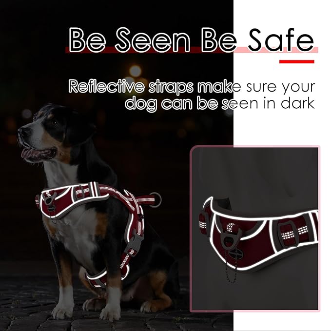 ADVENTUREMORE Dog Harness for Large Dogs No Pull, Sport Dog Halter Harness Reflective Breathable Dog Vest Escape Proof Dog Harness with Easy Control Front Clip Handle for Training Walking XXL Red
