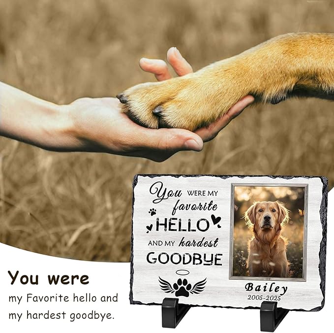 Ships Next Day Personalized Dog Memorial Gifts for Loss of Dog, Custom Pet Memorial Stone with Photo Name Date Bereavement Sympathy Gift for Dog Cat Lover