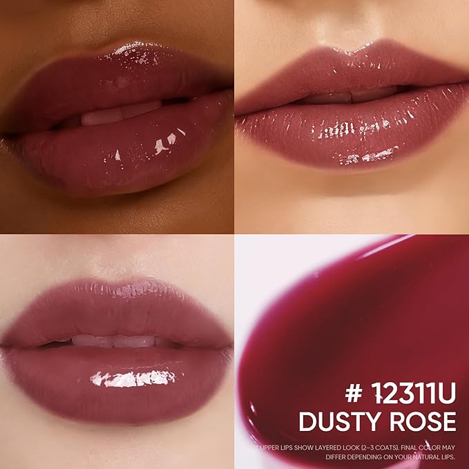 Peptide Brightening Lip Serum, Hydrating & Plumping Tinted Lip Gloss, Moisturizing Lip Balm with Polypeptides & Squalane for Glossy Sheer, Smooth Lips(11U Dusty Rose)