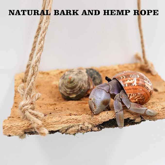 Oooct Hermit Crab Climbing Toy, Natural Wooden Reptile Swing Toy, Pet Cage Tank Aquarium Accessories for Hermit Crab Lizard Chameleon Hamster Guinea Pig Chinchilla Bird Parrot