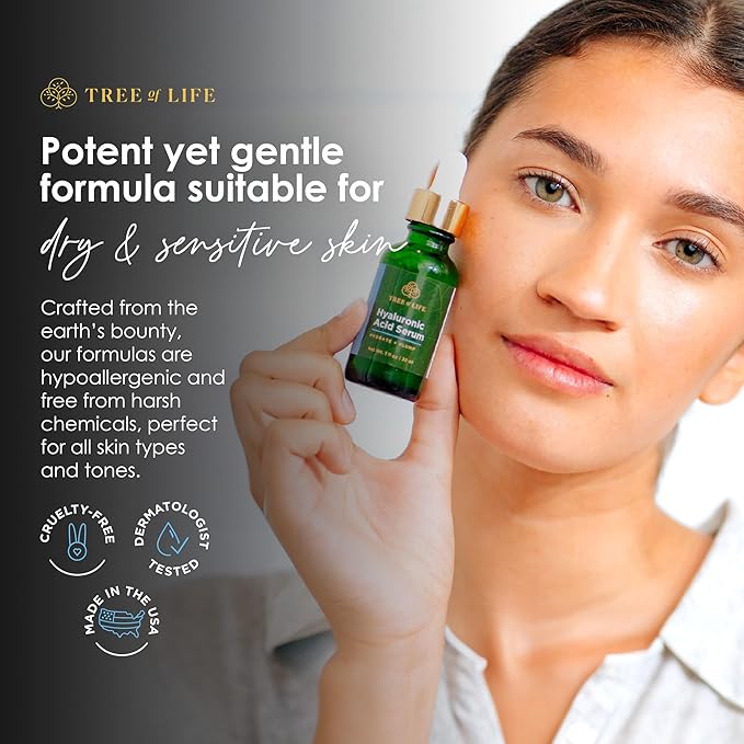 Tree of Life Beauty Hyaluronic Acid Serum, Skin Brightening Face Oil for Dark and Age Spots, Facial Serums for Dry and Sensitive Skin Care with Vitamin E for Soft Smooth Skin, 1 Fl Oz