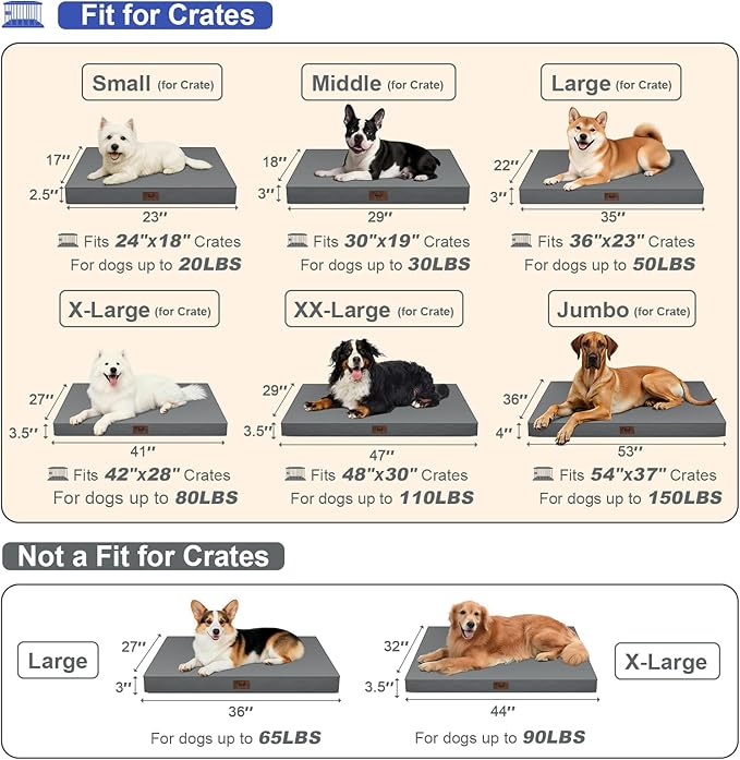 Outdoor Large Washable Dog Bed, Orthopedic Egg Crate Foam Dog Crate Mat for Large Dogs with Removable Oxford Cooling Cover, Grey