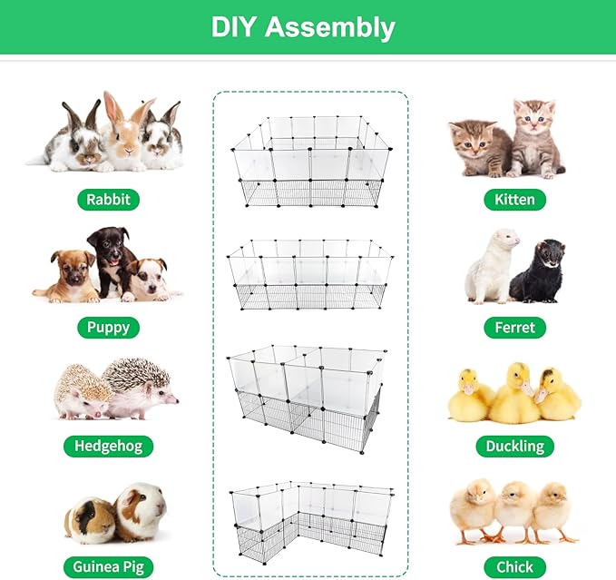 Pet Playpen Indoor, Transparent Clear + Wire Small Animal Playpen, 28 Panels (11.8") DIY Plastic Enclosure, Expandable Pet Fence Indoor for Guinea Pigs, Bunny, Hamsters, Hedgehogs, Puppies & Kittens