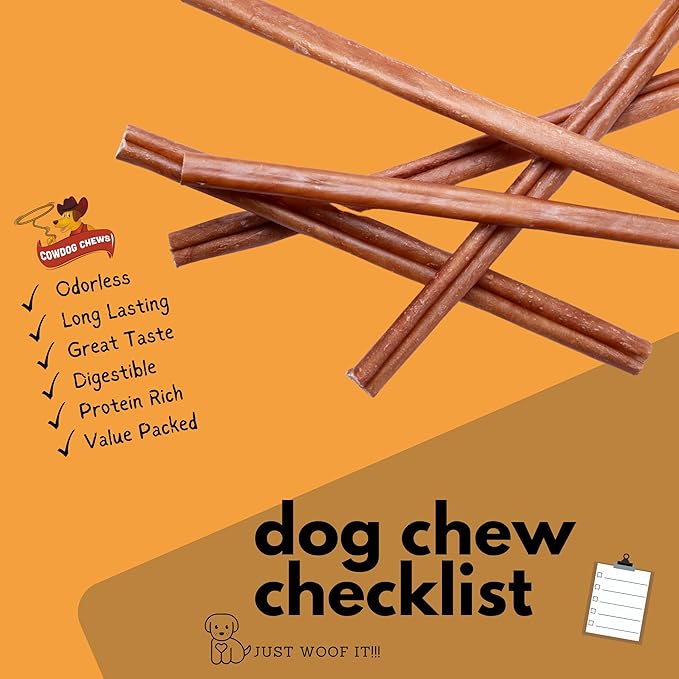 Cowdog Chews Beef Bully Stick: Odor-Free, Fully Digestible Beef Collagen Chews (9-12", 10 Count) - Natural, Grain-Free, Long-Lasting Collagen Bully Stick Substitute for All Dog Breeds