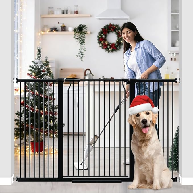 41" Extra Tall Dog Gate for Doorways Stairs, 54.8-60.2 in in Wide Baby Gates Walk Thru, No Drill Long Pet Gate for Doggie Puppy, Auto Close Large Child Safety Gate with Door Indoor, Black