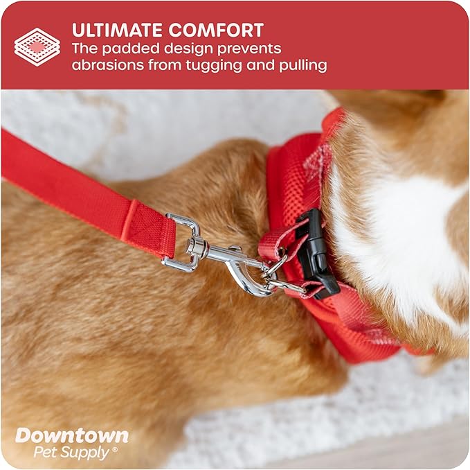 Downtown Pet Supply Step-in Dog Harness – No Pull, Adjustable Padded Mesh with Reflective Trim, Secure Buckle Strap – Comfortable & Breathable Small Dog Harness, Medium, Red