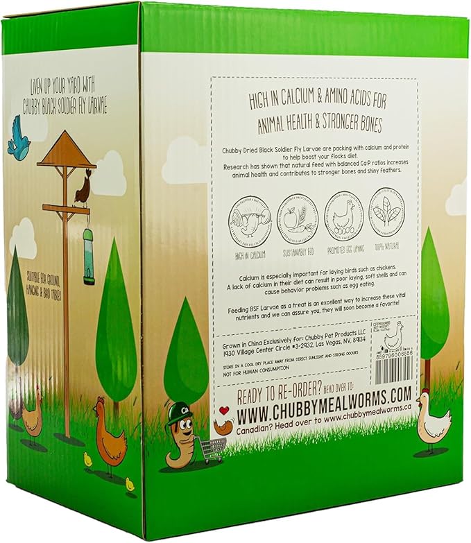Chubby Dried Black Soldier Fly Larvae | 5 lbs Box | Non-GMO High-Protein Insect Treat for Chickens, Ducks & Wild Birds – Calcium-Rich Chicken Feed