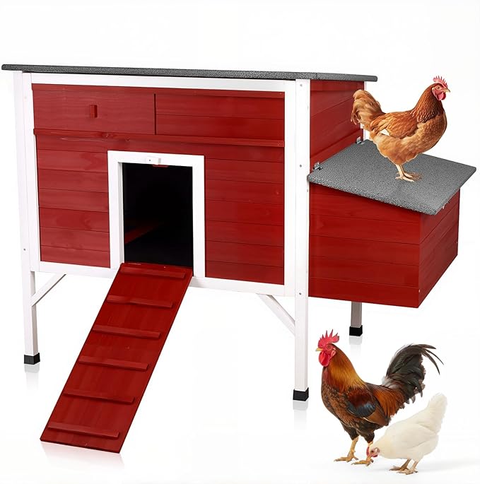 Outdoor Chicken Coop Weatherproof Wooden Hen House Small Animal Pet Hutch with Asphalt Roof Elevated Legs Removable PVC Layer Above Nest Box Pull-Out Tray