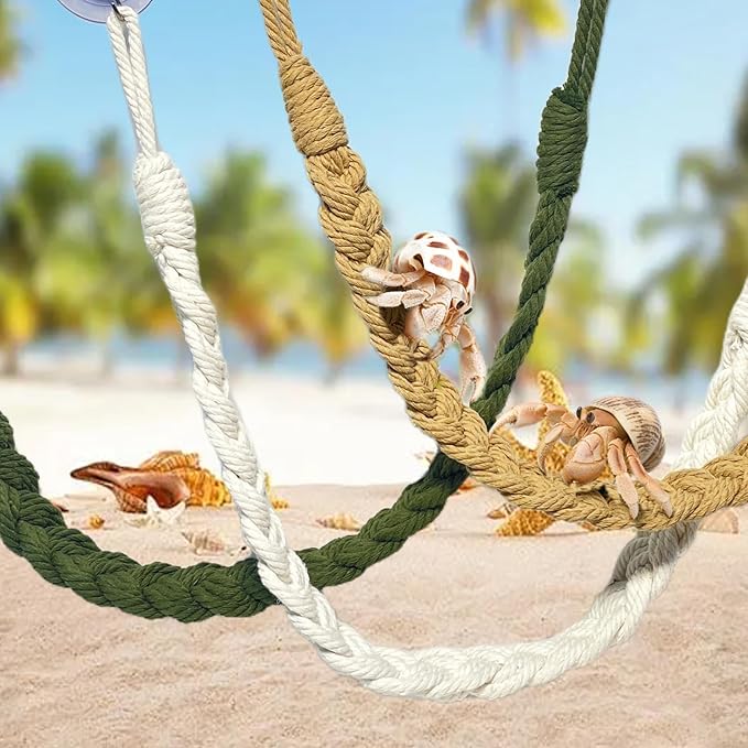 kathson 6pcs Hermit Crab Climbing Toys, Hermit Crab Climbing Rope Ladder with 10 Hook Suction Cup Reptile Tank Terrarium Accessories for Lizards Snakes Geckos (3 Colors)
