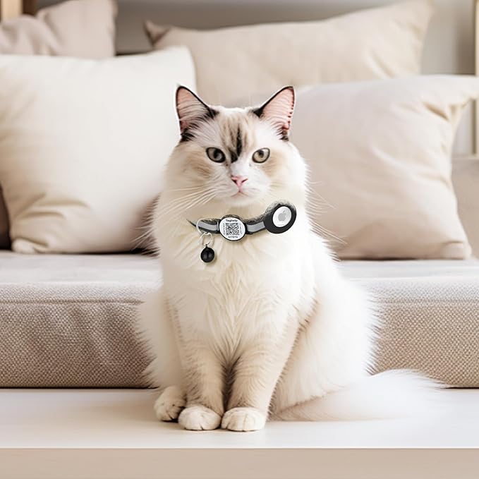 Smart Cat Collar Breakaway with QR Code & AirTag Holder, 2 Pack Reflective Kitten Collars with Safety Buckle - Dual Lost Pet Prevention, Online ID & Apple Tracking, Pink Pet Supplies Gifts