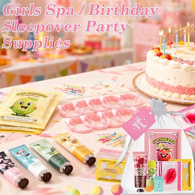 110PCS Spa Party Supplies for Girls,Spa Party Favors Include Lip Mask,Foot Bath Bombs,Face Masks,Lip Mask Skin Care Kit,Mothers Day Gifts,Bulk Gifts,Birthday Sleepover Party Supplies for Women