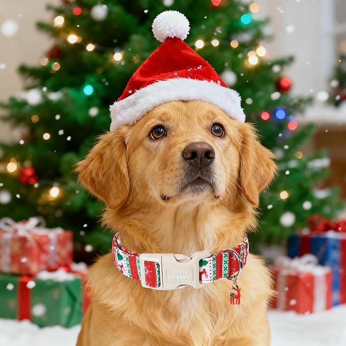 Unique Style Paws Christmas Dog Collar Plastic Buckle with Pendant Red Snow Elk Tree Cotton Puppy Collars for Small Medium Large Dogs