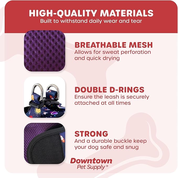Downtown Pet Supply Step-in Dog Harness – No Pull, Adjustable Padded Mesh with Reflective Trim, Secure Buckle Strap – Comfortable & Breathable Small Dog Harness, Medium, Space