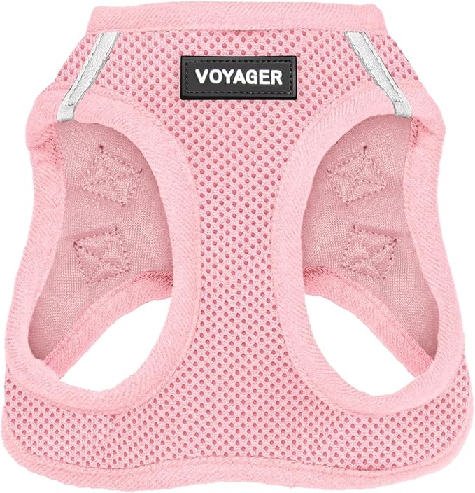 Best Pet Supplies Voyager Step-in Air Harness - All Weather Mesh, Reflective, No Pull Harness for Dogs, Cats - Secure with Hook & Loop Fastener, Buckle, Double D-Rings - Pink, L
