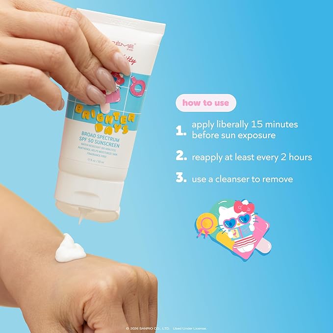 The Crème Shop x Hello Kitty Brighter Days Broad Spectrum SPF 50 Sunscreen for Face and Body- Moisturizing Formula, Water Resistant, No Fragrance, No White Cast, Korean Skin Care (1.69 fl oz)