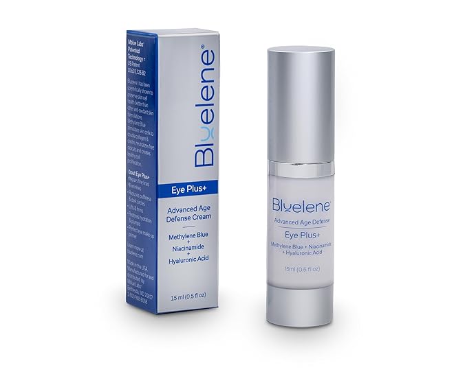 Bluelene EyePlus+, a new formula powered by the ultimate trifecta of Methylene Blue, Ergothioneine, and Niacinamide. Dermatologist approved. Suitable for Sensitive Skin.