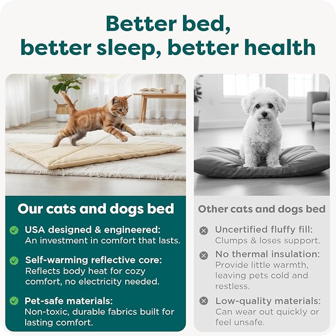 FurHaven ThermaNAP Self Warming Cat Mat, Dog Bed for Crates with Self-Warming Technology for Cozy Rest, Fully Machine Washable, Small, Plush Faux Fur, Cream