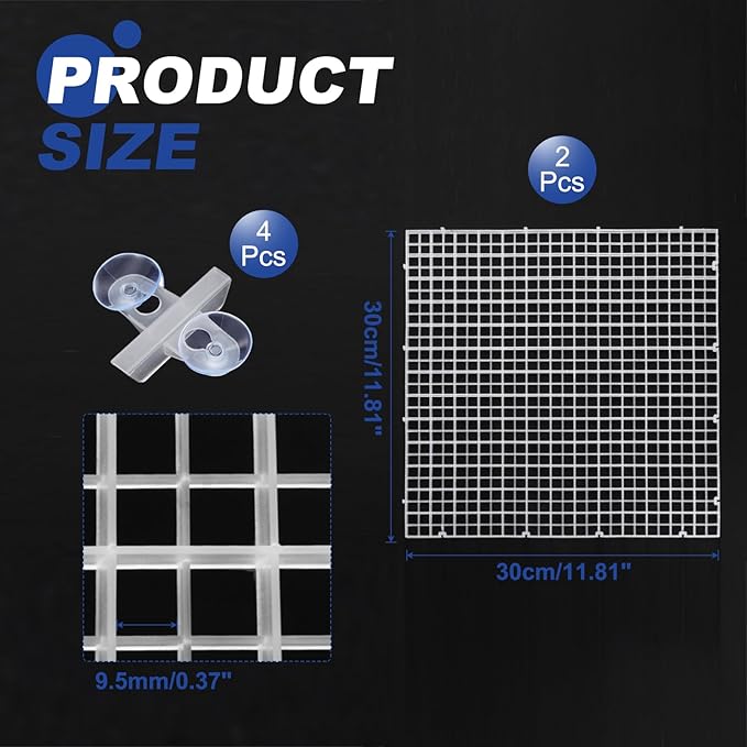 uxcell 2Pcs Aquarium Fish Tank Divider, 12x12 Inch Plastic Egg Crate Light Diffuser Grid Filter Bottom Partition Separator with Sucker Clips and Suction Cups for Aquarium, Clear
