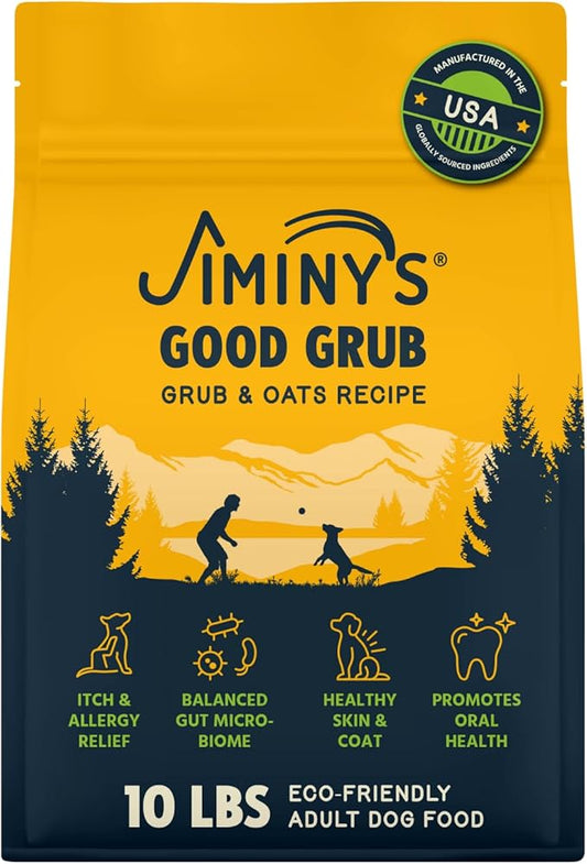 Jiminy's Good Grub Dry Dog Food, Hypoallergenic, Healthy Skin and Coat, Improved Oral Health, Made in USA, 10lb Bag (Pack of 1)