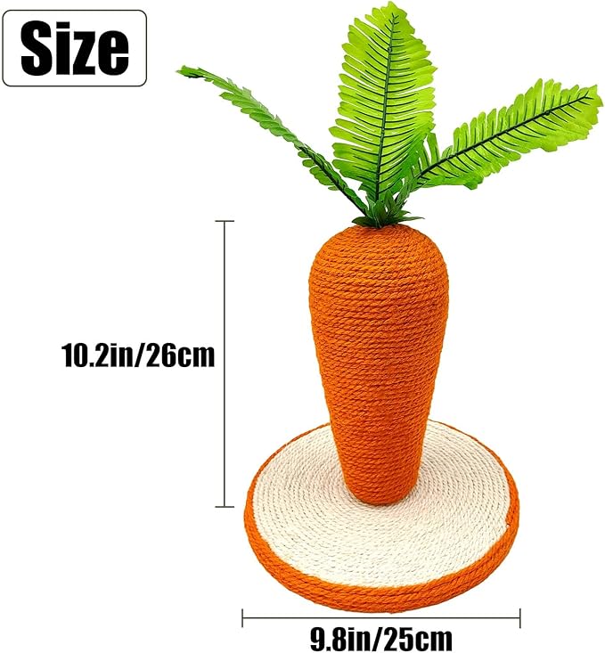 BNOSDM Rabbit Scratch Post Toy Natural Sisal Rabbit Scratching Post Cute Carrot Bunny Scratcher for Indoor Rabbits Bunnies Kittens Ferrets Chinchillas Small Animals