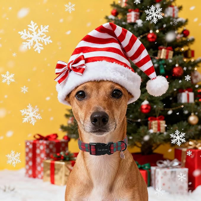 Unique Style Paws Christmas Dog Collar Plastic Buckle with Pendant Red Green Scottish Plaid Cotton Puppy Collars for Small Medium Large Dogs