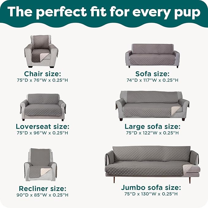 FurHaven Water-Resistant Sofa Cover for Dogs & Cats, Reversible Couch Protector with Secure Straps and Pinsonic Quilted Fabric, Machine Washable Couch Cover, Large Sofa, Gray Mist