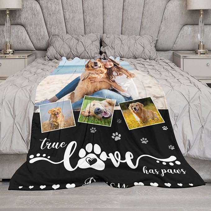 Dog Cat Memorial Blanket Custom Name Remembrance Gift for Family and Friends Personalized Fleece Throw Blanket with Pet Photo, Customized Soft Bed Throw Blankets Made in USA