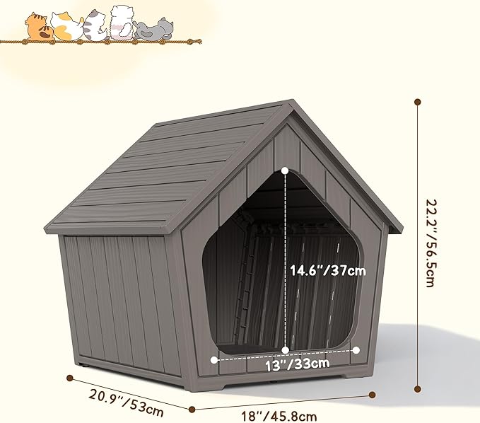 Outdoor Cat House Weatherproof, Plastic Cat House with Wide Entry, Feral Cat Shelter for Porch, Garden, Backyards, Garage, Neighborhood, Indoor(Gray)