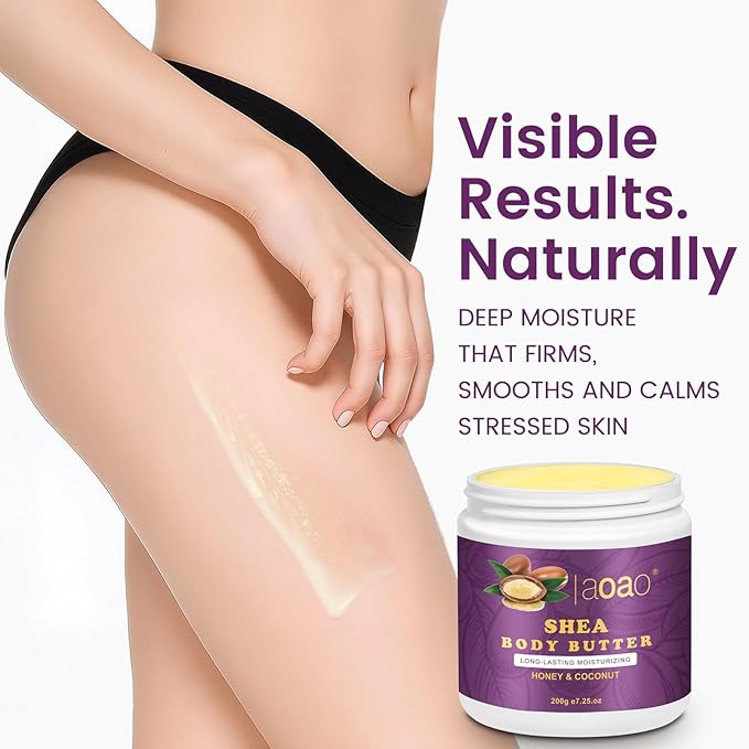 AOAO Shea Body Butter for Stretch Marks Pregnancy, Deeply Nourishing & Safe Moisturizer with Honey, Coconut & Vitamin-Rich Formula for Pregnant Women, Helps Soothe & Moisturize Stretch Marks, 7.05oz