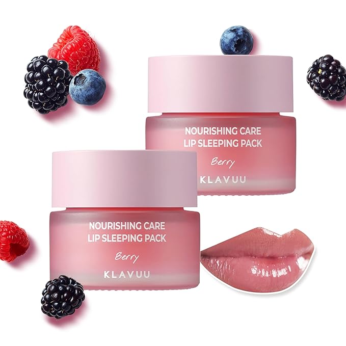 Klavuu Lip Mask Sleeping Pack (2PCS) – Overnight Deep Hydrating Korean Lip Balm Treatment for Very Dry, Chapped Lips | Lip Lightening & Plumping with Instant Hydration (Berry & Berry)