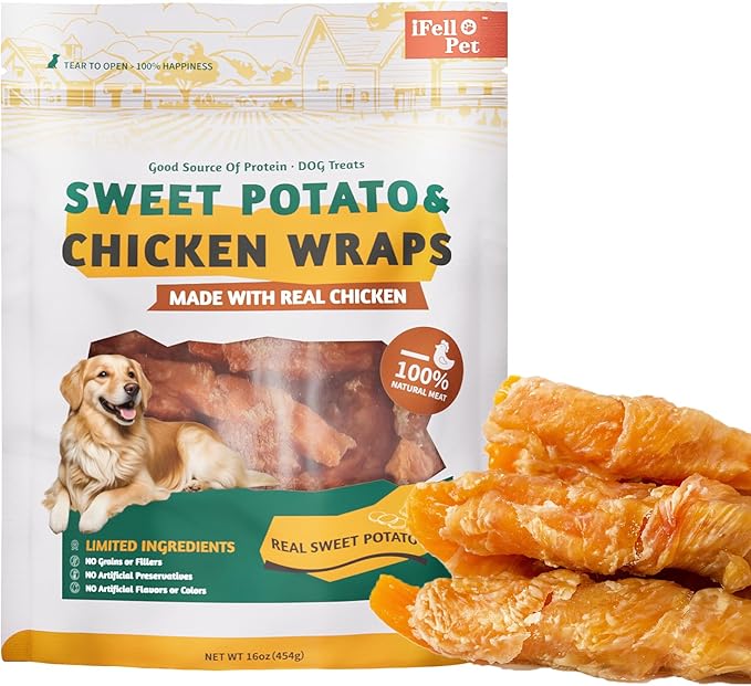 Dog Treats, Sweet Potato Dog Treats - Soft & Chewy, Long Lasting Chew Satisfies Urge to Chew - Rawhide Free, Easily Digestible, High Protein, 16 Oz