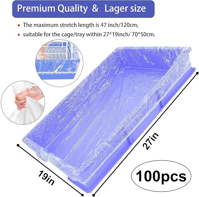100 pcs Disposable Cage Liners, Clear Plastic Rabbit Cage Liner Bag, Universal Toilet Film for Bunny, Hamster, Totoro, Hedgehog, Guinea Pig and Small Animals (100pcs, 47in)