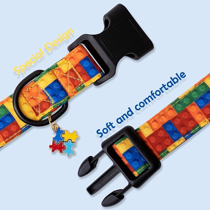 Faygarsle Dog Collar for Small Medium Large Dogs Colorful Puppy Collars for Female Dogs Toy Building Blocks Patterned Pet Collars for Summer Spring Wedding Puppy Girl Dog Collar S