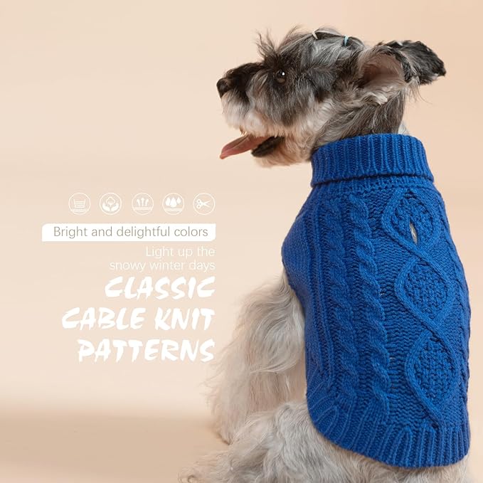 BINGPET Thermal Knitted Dog Sweater for Small Medium Large Dogs,Winter Dog Cat Coat Warm Sweartershirts Outfits,Classic Cable Knit Turtleneck Pullover Dog Jumper Coat Warm Sweartershirts(Blue,XS)