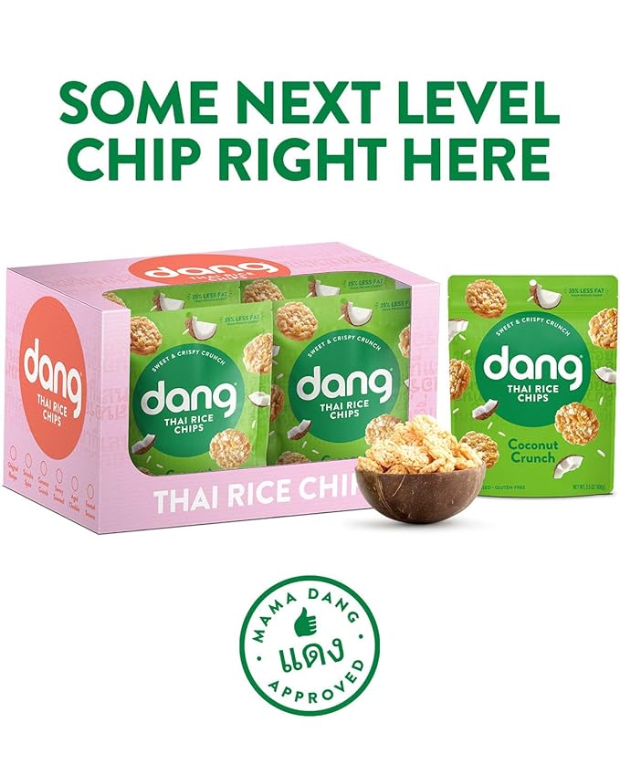 Dang Thai Rice Chips | Coconut Crunch | 12 Pack | Vegan, Gluten Free, Non GMO Rice Crisps, Healthy Snacks Made with Whole Foods | 3.5 Oz Resealable Bags