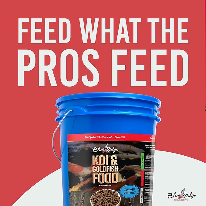 Blue Ridge Koi Fish Food 14lb - Koi Food Mini Growth Formula, Goldfish Food, Premium Fish Food for Ponds, Ponds Fish Food, Floating Pond Pellets