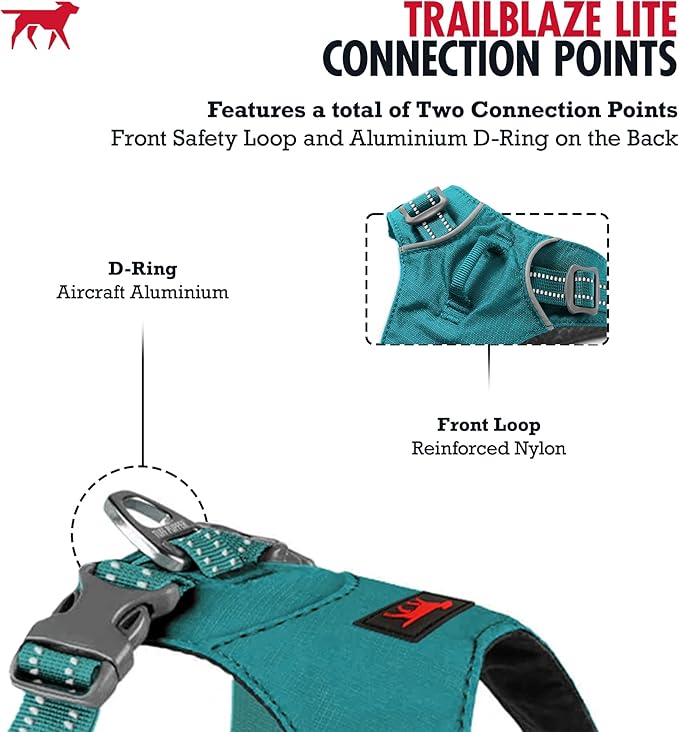 Tuff Pupper All-Day Wear Dog Harness | for Walking, Trail Running, Hiking | Front & Back Leash Clips | Reflective Trim | Easy On/Off Buckles | Lightweight Breathable | No Pull Design (L/XL, Teal)