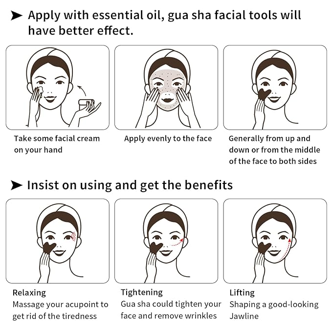 Gua Sha Facial Tools, Natural Obsidian Guasha Tool for Face,Double Chin & Jawline, Gua Sha Stone Self-Skin Care Face Stone Gua Sha tools for Women Guasha Stone, Black