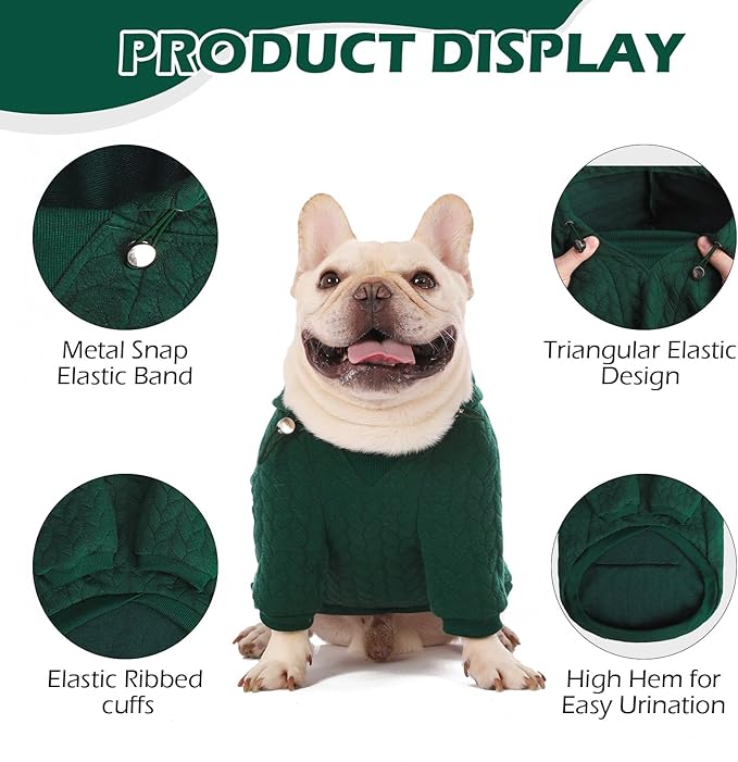 EXPAWLORER Textured Cable Knit Basic Dog Hoodie, Elevated Style Dog Sweater with Leash Hole and Pocket, Soft and Warm Pet Winter Coat, Cold Weather Clothes for Small Medium Large Dogs Cats, Green XS