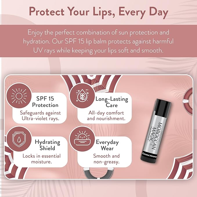 Moroccan Magic Coconut Almond SPF 15 Lip Balm | Argan Oil & Essential Oils | Family Owned | Cruelty Free | 2 Pack