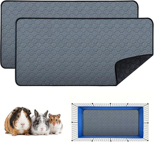 2 Pack Washable Guinea Pig Cage Liners & Pee Pads (24"x47") - Waterproof, Super Absorbent, Non-Slip Bedding for Rabbits, Hamsters, Rats
