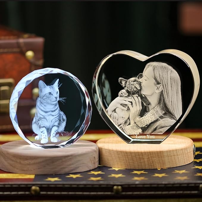 Personalized Pet 3D Crystal Photo，Pet Memorial Gifts for Dogs Cats Horses，Custom 3D Pictures,Engraved Crystal in Memory of Dog, Customized