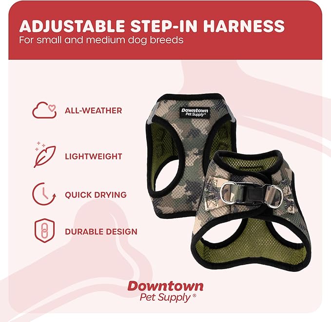 Downtown Pet Supply Step in Dog Harness No Pull, X-Large, Camo Green - Adjustable Harness with Padded Mesh Fabric and Reflective Trim - Buckle Strap Harness for Dogs