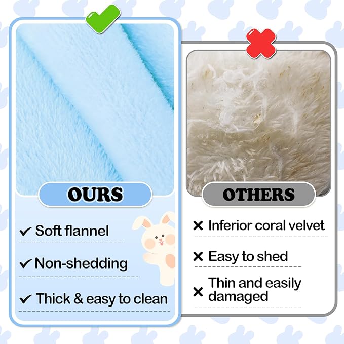MEWTOGO 15.7" x 14" Bunny Bed for Rabbit Cage - Thickened Soft Prevent Sore Hocks Plush Mat with Cotton Lounger Pillows, Small Animal Flop Mat for Hutch Sleeping Indoor, Light Blue