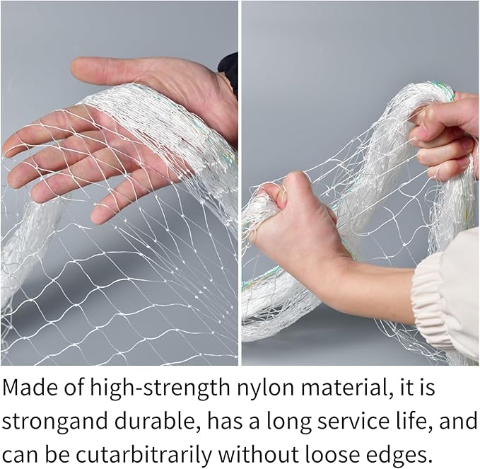 9'x50' White Polyester Bird Netting with 1" Square Mesh, Strong and Durable Chicken Coop Roof Netting, Protect Your Poultry from Hawks, Great for Gardens, Fences and Fruit Tree