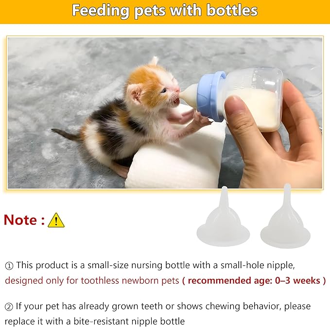 Pet Feeding Bottle and Syringe Set for Puppies and Kittens(1 Bottles,2 Syringes,6 Nipples) Blue