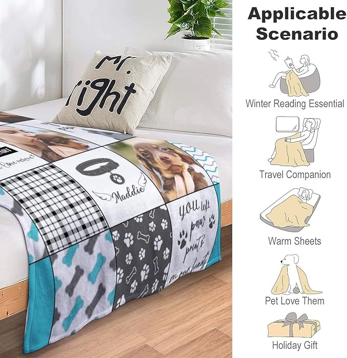 D-Story Pet Memorial Gifts - Custom Dog Sympathy Blanket - Personalized Dog Memorial Blanket- Bereavement Gifts for Loss of Pet - Loss of Pet Sympathy Gift