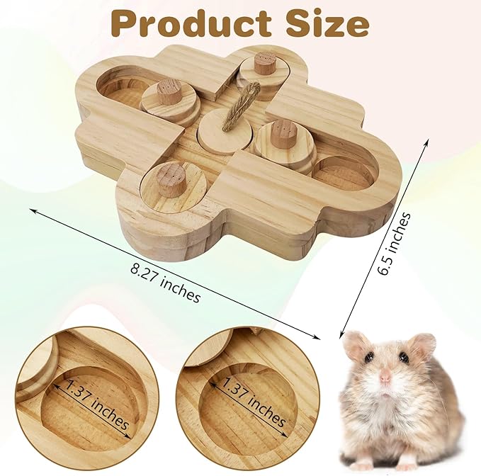 BNOSDM Hamster Foraging Toys Boredom Breaker Pet Rat Foraging Toys Bunny Puzzle Toys for Rabbits Interactive Bunny Toys Wooden Hamster Enrichment Toys for Guinea Pig Chinchillas Small Rodents,5-Hole