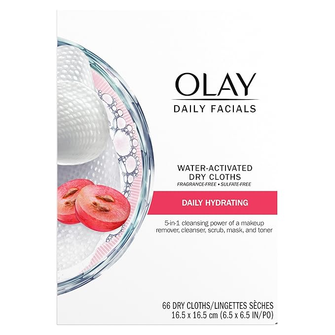 Olay Makeup Remover Wipes, Daily Facials Hydrating Face Cleanser for Normal to Dry Skin, Alcohol & Fragrance Free, Soft Face Wash Towels, Travel Essentials for Women, Convenient Dry Cloths, 66 ct